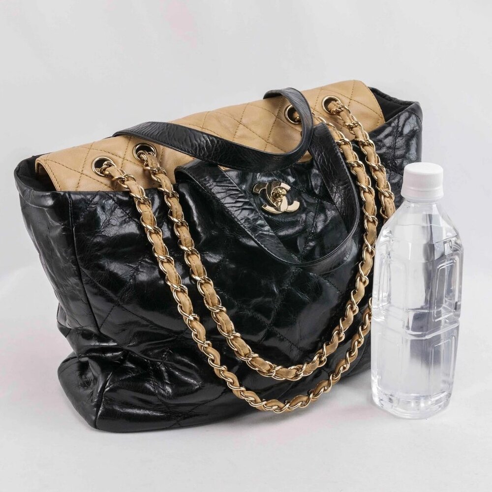 Authentic Chanel Black/Beige Quilted Glazed Leather Portobello Tote - Picture 8 of 15